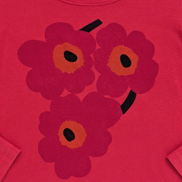 Vintage Marimekko Graphic Floral Red Long Sleeve Tee - Picture 3 of 11